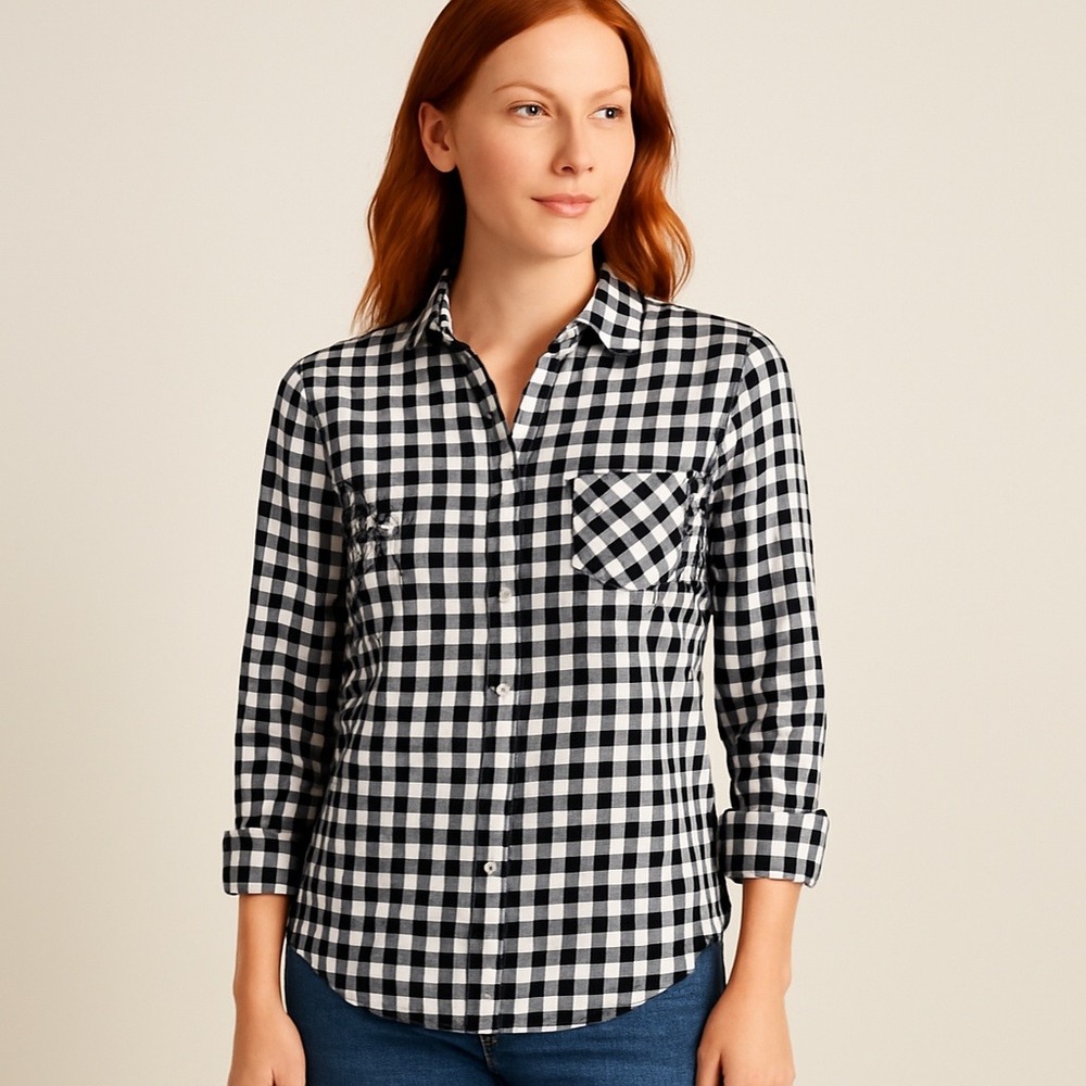 J. Crew Factory Black and White Gingham Button-Up Shirt